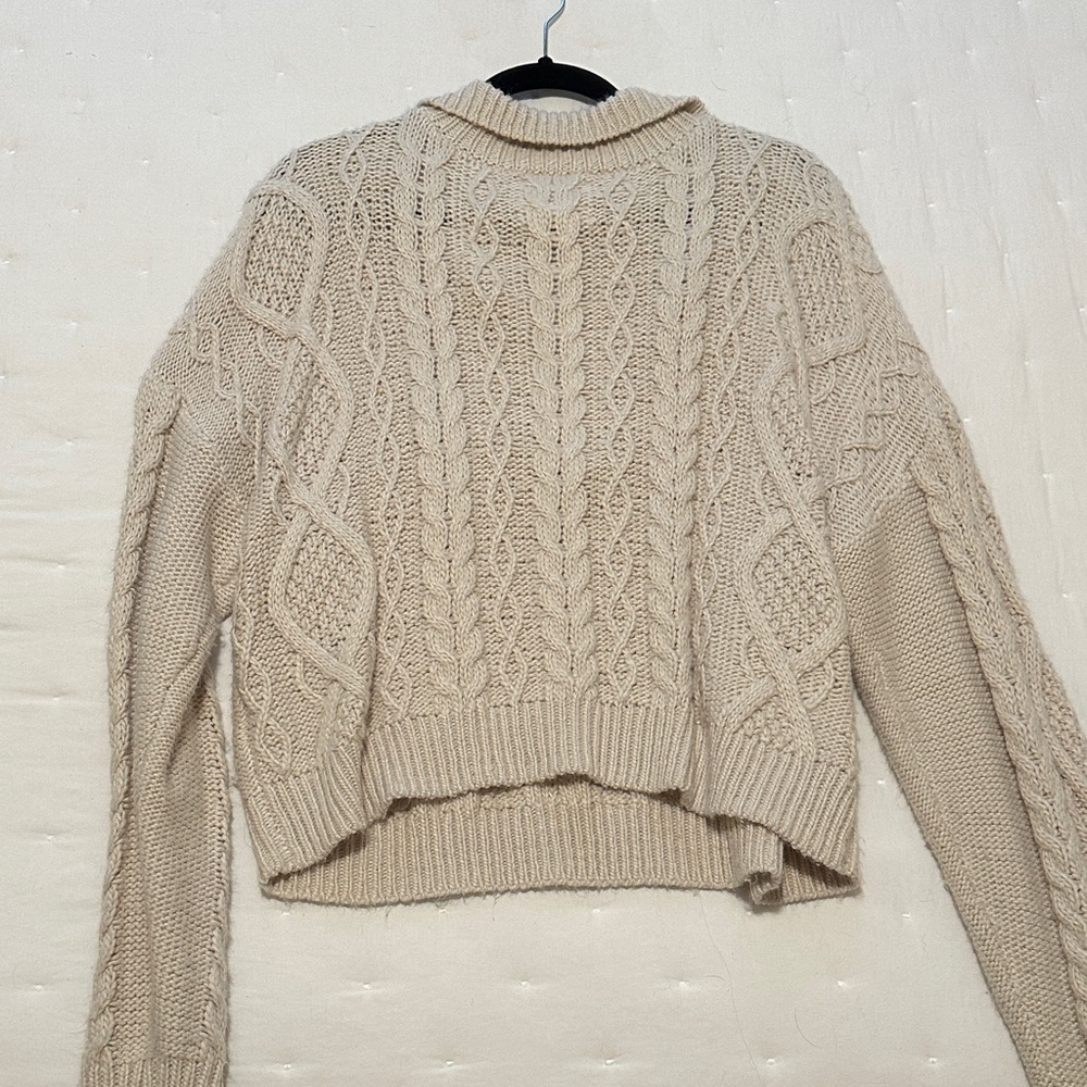 Lucky Brand Beige Cable Knit 3/4 Zip - Picture 3 of 3